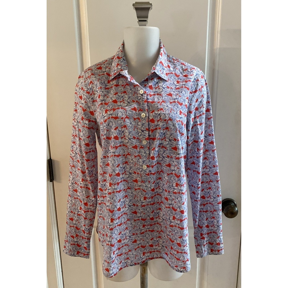 J. Crew Liberty Art Fabrics Matilda Tulip Floral Popover Shirt Blue Red Cotton 6